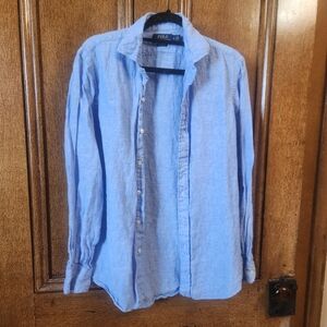 Polo by Ralph Lauren Light Blue Long-Sleeve Linen Button-Down Shirt